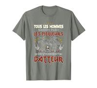 Batterie Instrument Percussion Musicien Hard Rock Batteur T-Shirt, Homme, Vert Kaki chiné, M