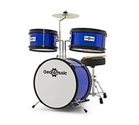 Batterie Junior Enfants 3-6 Ans avec Accessoires, Gear4music, Bleue | Kit Réduit avec Grosse Caisse, Caisse Claire, Tom et Cymbale, Tabouret Réglable, Pédale et Baguettes, 3-6 Ans
