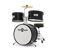 Batterie Junior Enfants 3-6 Ans avec Accessoires, Gear4music, Noire | Kit Réduit avec Grosse Caisse, Caisse Claire, Tom et Cymbale, Tabouret Réglable, Pédale et Baguettes Incluses, 3-6 Ans