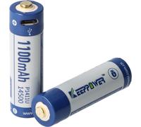 Batterie Keeppower Li-ion 14500 avec 1100mAh 3,7V, 50,3x14,2mm, avec possibilité de chargement Mirco-USB