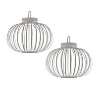 Batterie LED Lampe de table Touchdimmer Bambou Grille Lampe suspendue Extérieur Intérieur Balcon Lampe décorative, greige, USB, 1,5W 130Lm blanc chaud, DxH 36x33 cm, 2er Set