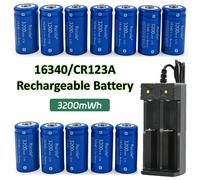 Batterie Li-ion 3.7V 16340 3200mAh, piles rechargeables CR123A avec chargeur, pour appareils photo Arlo VMC3030 VMK3200 VMS3330, lampe de poche 8 Battery 1 Charger