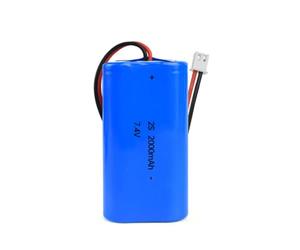 Batterie Li-ion 7,4 V 2000 mAh de rechange RC batterie rechargeable intégrée 18650 x 2 cellules pour voitures, avions, lumières de pêche, sonnette, ventilateur portable, radio, haut-parleurs, etc.