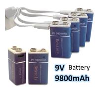 Batterie Li-ion Rechargeable 9V 9800mAh, batterie 9V longue durée, Charge type-c, pour détecteurs de fumée, talkie-walkie, équipement de Test 6P Battery