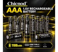 Batterie Li-ion rechargeable CHICNOD AAA 1,5 V 1100 mWh, charge directe par USB Type-C, noire, haute capacité, pour jouets télécommandés 16PCSAAA Battery