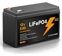 Batterie LiFePO4 12,8 V 8 Ah, Batterie au Lithium 12,8 V 8 Ah, Protection 8 000 à 15 000 Cycles,Batterie au Lithium à Cycle Profond,Puissance 96 WH, au Plomb pour caravanes, Camping,Bateaux.