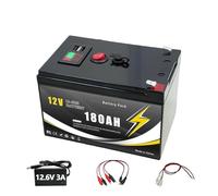 Batterie LiFePO4 12V 200ah avec BMS, Plus de 4000 Cycles, Batterie au Lithium for Camping-Car Solaire, Bateau, Maison, détecteur de Poisson, Roue motrice(12v 180Ah+Charger)