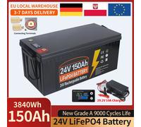 Batterie LiFePO4 au phosphate de fer et de lithium 12V 24V 350Ah 200Ah 150Ah 100Ah avec BMS intégré, 9000 cycles, pour voiturettes de golf, systèmes solaires, camping-cars, stock UE 12V150AH