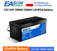 Batterie LiFePo4 EASUN POWER 12V 24V 100AH 200AH, pack lithium 100A BMS pour onduleur de camping-car, batterie au phosphate de fer et de lithium solaire, sans taxe 12V-200AH