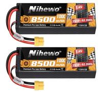 Batterie Lipo 2S 8500 mAh 7,4 V RC Batterie 100C Boîtier Rigide avec connecteur XT60 Compatible avec Les modèles RC Arrma Axial 1/8 1/10 Voiture Camion Buggy Drone Bateau (2 Packs)