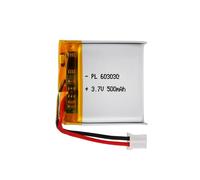 Batterie LiPo 3,7 V, 500 mAh 603030 Ions Lithium Polymère avec connexion 2P-PH avec pas de 2,0 mm