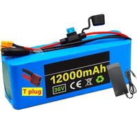 Batterie Lithium 36 V 12 Ah pour Vélo Électrique avec Chargeur 36 V 2 A,Compatible avec Les Moteurs De Vélos Et Scooters Électriques De 250 W-1000 W Et Doté d'un Système De Gestion 36V 12Ah,XT60+JST