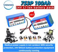 Batterie lithium haute capacité 24V 100Ah pour fauteuils roulants Pack rechargeable 7S3P 18650 100000mAh avec chargeur rapide 29,4V 2A 40000mAh