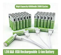 Batterie lithium-ion aste, 1.5V, AAA, 24.com, 6800mAh, USB de type C, 2000 cycles de charge inclus, avec câble gratuit 32 pcs AAA Batteries