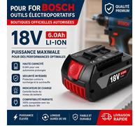 Batterie lithium-ion for Bosch 18V pour le remplacement de BAT609, BAT610, GBA18V, GSR18V, BAT618, BAT619 6Ah/8Ah/10Ah 18650