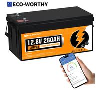 Batterie lithium LiFePO4 ECO-WORTHY 280Ah Bluetooth 12V 280ah avec protection BMS contre les basses températures et puissance maximale pour camping-car et bateau noir