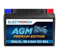 Batterie moto AGM Electronicx 12N6.5 L-3B - 12V 6,5Ah 85A - Batterie de démarrage - sans entretien, scellée, résistante aux vibrations, durable - idéale pour scooter, moto, quad et ATV