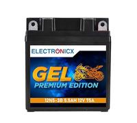 Batterie moto GEL Electronicx 12N5.5-3B 12V 5,5Ah 75A CCA - Technologie VRLA. Scellée, performante et résistante aux vibrations. Format compact (118 x 59 x 128 mm) - Idéale pour scooters et motos.