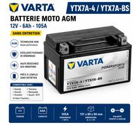 Batterie Moto VARTA AGM YTX7A-4 / YTX7A-BS 12V 6Ah 105A Sans Entretien OEM