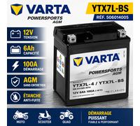 Batterie Moto VARTA YTX7L-BS AGM 12V 6Ah 100A Réf 506014005 Sans Entretien