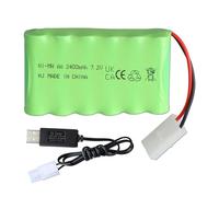 Batterie Ni-MH 7,2 V 2400 mAh avec Prise Tamiya KET 2P et Câble de Charge, Batterie 6 Cellules pour Véhicule RC, Voiture, Camion, Excavatrice, Chenille, Char, Jouet, Modélisme, Outils