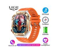 (Batterie orange 650 mA) Montre connectée étanche pour adulte avec batterie 650 mAh, boussole, météo,
