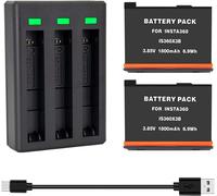 Batterie Pour Caméra D'Action (Pack De 2) Pour Insta 360 X3 Avec Chargeur Rapide Usb À 3 Canaux [3.85V 1800Mah](Non Étanche)