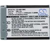 Batterie pour Canon Powershot G5x/G7X/G9X / Sx620/720/730/740, 1050mAh, Li-Ion