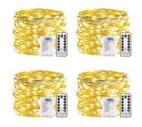 Batterie pour guirlandes lumineuses - 4 pcs 100 LED 8 modes de télécommande, guirlandes lumineuses étanches à piles, minuterie guirlande lumineuse en fil de cuivre plaqué argent