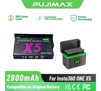 Batterie PUJIMAX 2800mAh pour Insta360 ONE X5, chargeur de batterie à 2 emplacements, compatible avec la caméra d'action Insta360-X5 3Pcs battery
