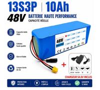 Batterie Rechargeable 48V 10Ah 13S3P, Pack Lithium avec BMS et Chargeur 54.6V, Longue Durée de Vie