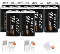 batterie rechargeable 9V, capacité 1200mAh, connecteur de charge Type-C, dimensions compactes, 10pcs batterie