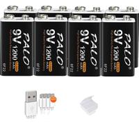 batterie rechargeable 9V, capacité 1200mAh, connecteur de charge Type-C, dimensions compactes, 8pcs batterie