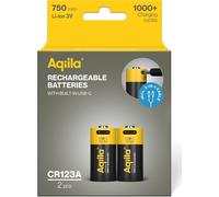 Batterie rechargeable Aqiila CR123A USB-C 3V 750mAh Li-Ion (2x) | ✅Livraison gratuite à partir de 100 €