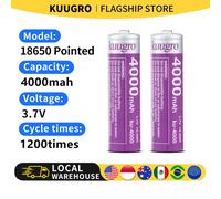 Batterie rechargeable au lithium Kuugro Ku-4000 Pointed 18650 4000mAh 3.7V, capacité maximale, décharge 12A pour lampe de poche 20pcs 18650