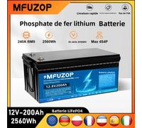 Batterie rechargeable LiFePO4 MFUZOP 2560Wh 12V 200Ah avec système BMS intelligent pour applications solaires et de camping-cars, configuration série et parallèle 4P4S, sans TVA 2 Pieces
