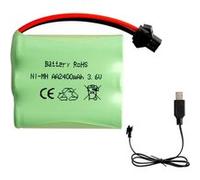 Batterie rechargeable Ni-MH AA 3,6 V 2 400 mAh avec câble de charge USB et fiche SM 2P - Idéal pour les jouets télécommandés, l'éclairage G