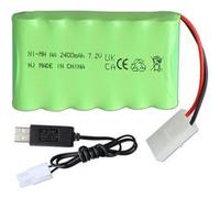 Batterie rechargeable NiMH 7,2V 2400mAh avec connecteur Tamiya KET 2P et câble USB - pack AA 6 cellules pour voitures RC, camions, excavatrices, réservoirs, chenilles et jouets