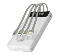 Batterie Secours 15000mAh Câble 4 en 1 Amovible et Sortie USB Compact blanc
