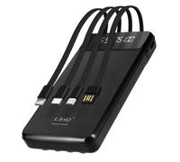 Batterie Secours 15000mAh Câble 4 en 1 Amovible et Sortie USB Compact Noir