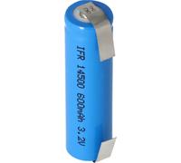 batterie solaire 3,2 Volt Lithium IFR 14500 AA 600mAh LiFePo4 avec tête non protégée 14,2 x 50,6mm, avec cosses à souder en forme de U