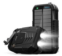 Batterie Solaire sans Fil 70 000 mAh intégrée dans 2 câbles et manivelle, Chargeur Portable 30 W, Chargeur Rapide 6 Sorties et 4 entrées, Batterie Externe avec Lampe de Poche Lumineuse