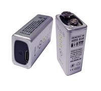 Batterie USB rechargeable Li-Ion 9 V 1 200 mAh USB Type-C 5 V/1 A avec détecteur LED de charge Liter Energy Battery polymère de lithium de 9 volts CE 6F22 48 x 26 x 16,16 mm pour alarme détecteurs