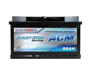 Batterie voiture Electronicx AGM 80Ah 12V -80 ah Batterie de démarrage haute performance, 820A EN, sans entretien, scellée, compatible Start-Stop, technologie AGM fiable, construction robuste