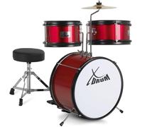 Batterie XDrum Junior KIDS incl. École - Batterie compacte pour enfants - Pour enfants de 3 à 5 ans - Montage ultra simple - Avec école, tabouret, baguettes & clé d’accordage - Rouge