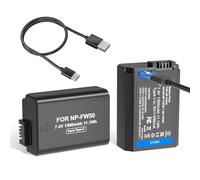 Batteries de Rechange LP NP-FW50, Chargement USB-C, 1 500 mAh (Lot de 2) pour Sony Alpha A6000, A6400, A6100, A6300, A6500, A5100, A7, A7 II, A7R, A7R II, A7R2, A7S, A7S II, A5000, A3000, NEX-3/5/7