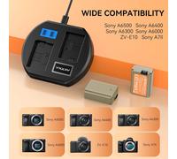 Batteries Np-Fw50 1800Mah Lot De 2 + Chargeur Rapide 10W Usb-C ¿ Compatibles Avec Sony Alpha A6000 A6300 A6400 A6500 Zv-E10 A7 Ii A7R Ii A7S Ii Rx10 Ii Iii Iv Nex-5/6/7