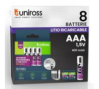 Batteries rechargeables Mini Style AAA avec câble USB-C 4en1 1,5V 400mAh/703mWh +1000 cycles de charge Piles lithium HR3 Ministyle Uniross pour claviers, souris, télécommandes - Longue durée, haute
