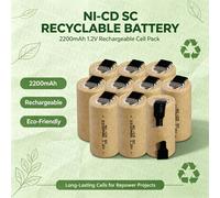 Batteries SC pour tournevis électrique et perceuse, 1,2 V 2200 mAh, Sub C Ni-Cd, rechargeables avec languette, pour outils électriques, cellules NiCd SUBC 8PCS Battey