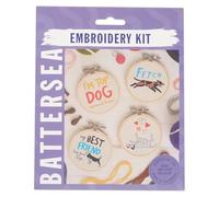 Battersea Lot de 4 kits de broderie en forme de cerceaux, motif chien, kit de broderie et de point de croix pour adultes débutants, idée cadeau avec motifs et accessoires, amoureux des animaux